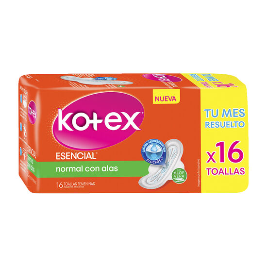 Toallitas Femeninas Kotex Esencial Con Alas 16 Un